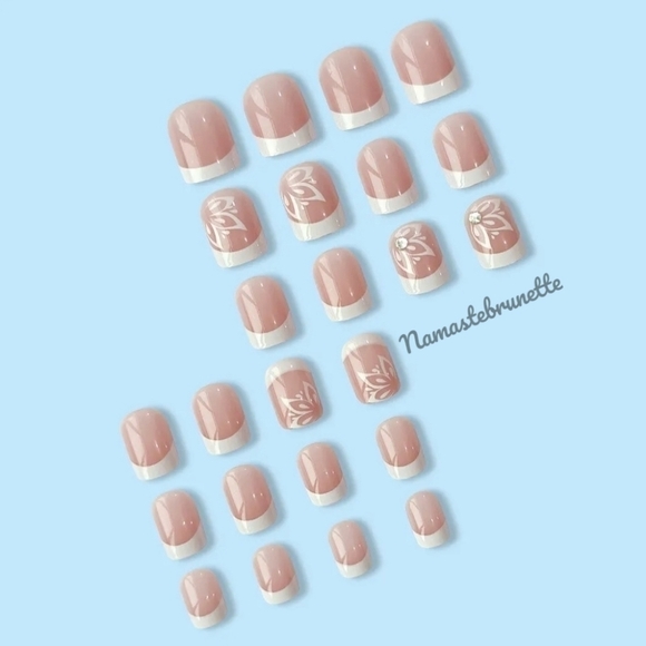 2/$16 Floral & Rhinestone French Manicure Press on Nails - Picture 12 of 17